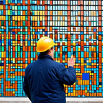 Artistic Transformation**

"An architect fully clothed, inspecting a building facade constructed from colorful recycled materials like brick fragments and glass tiles, creating a mosaic-like pattern. Daytime, urban setting, professional photograph, perfect anatomy, correct proportions, well-formed hands, proper finger count, natural body proportions, safe for work, appropriate content, fully clothed, professional, modest."

**