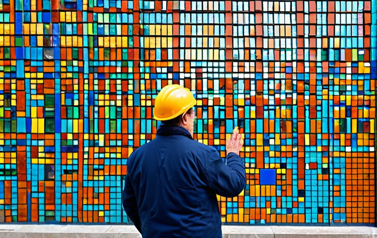 Artistic Transformation**

"An architect fully clothed, inspecting a building facade constructed from colorful recycled materials like brick fragments and glass tiles, creating a mosaic-like pattern. Daytime, urban setting, professional photograph, perfect anatomy, correct proportions, well-formed hands, proper finger count, natural body proportions, safe for work, appropriate content, fully clothed, professional, modest."

**