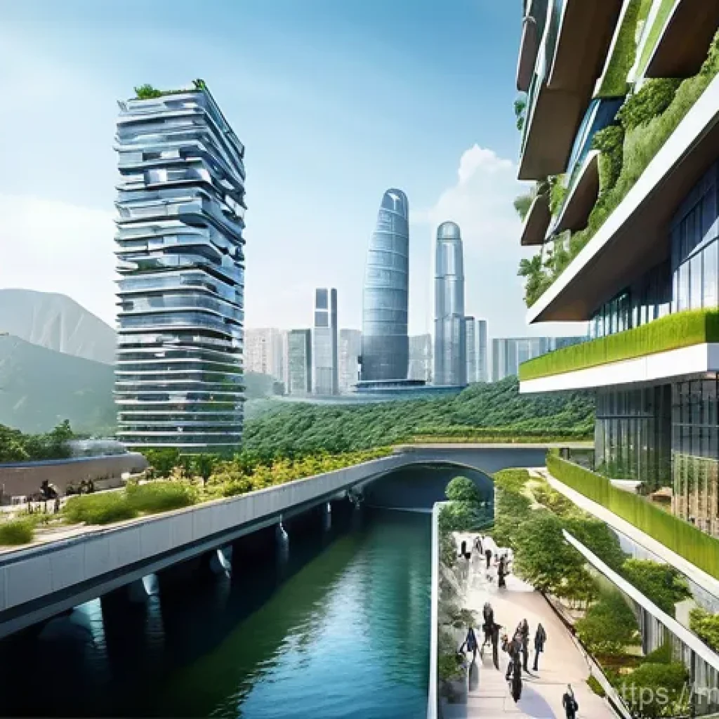 현대건축물 복합용도 개발 사례 - **A vibrant, futuristic mixed-use vertical city, inspired by the Yongsan International Business Dist...
